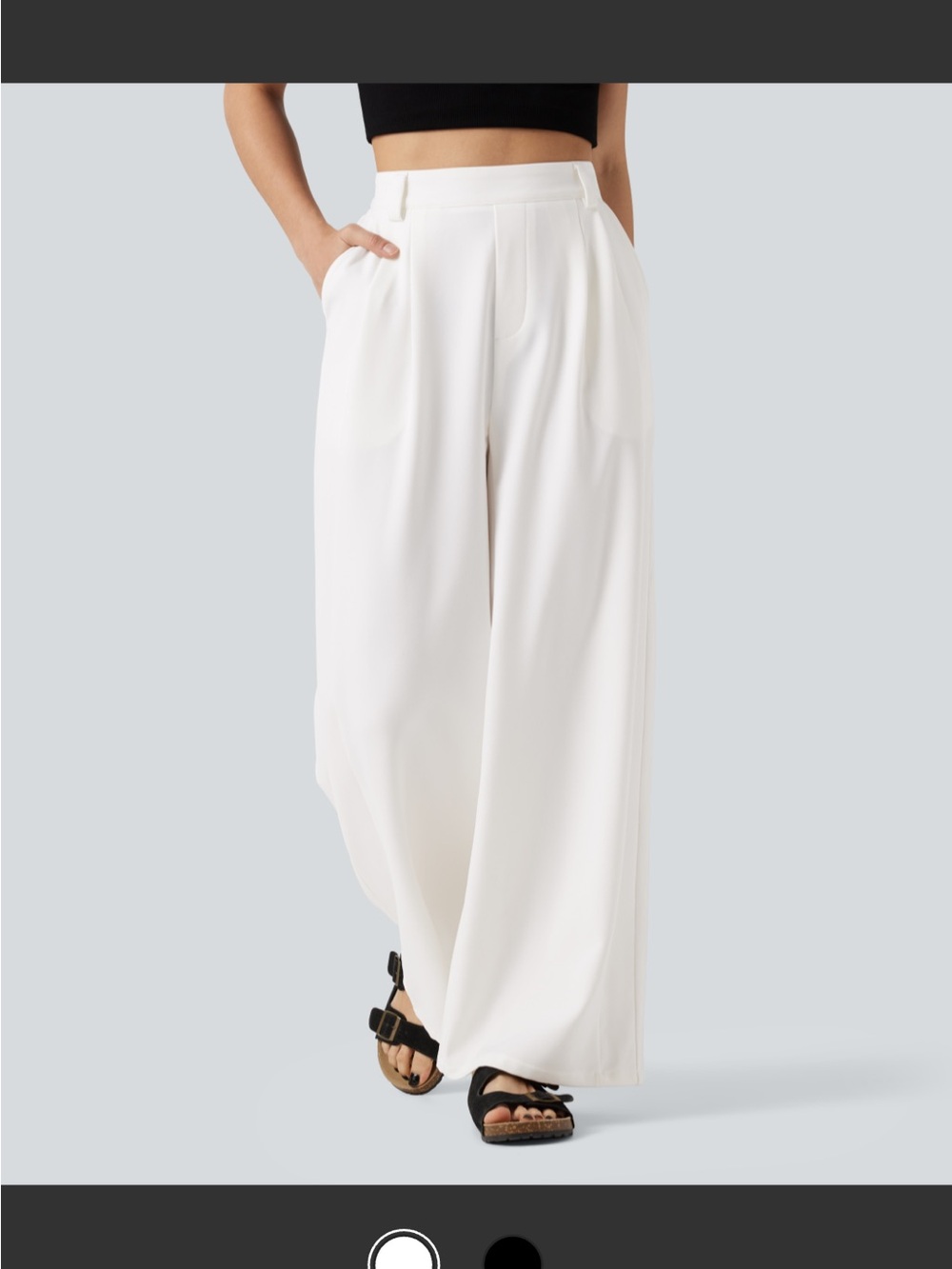 HALARA White Wide-Leg High-Rise Pants Md-Petite